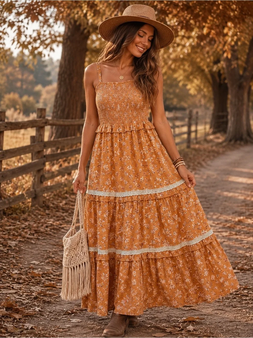 Universal Thread Mustard Floral Tiered Maxi Dress - Picture 2 of 7